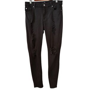 7 FOR ALL MANKIND Ankle Skinny Black Distressed Jean - Size 28